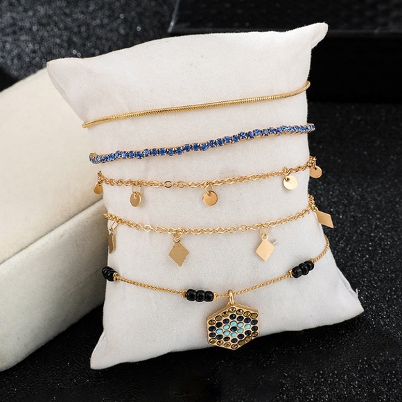 Geometric Beaded Anklet Set Gold Beaded Dangle - Picture 5 of 7